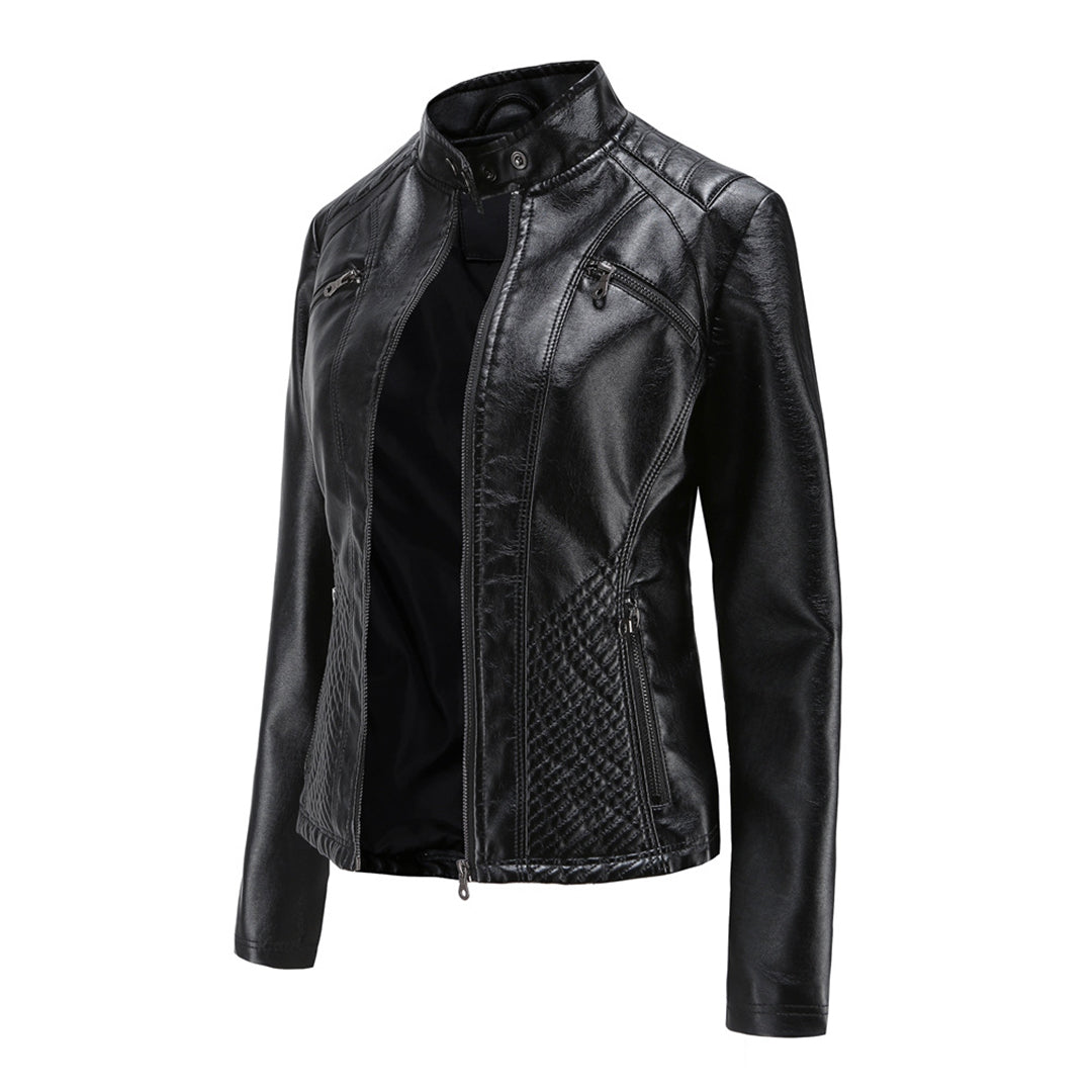 Women's Fitted Faux Leather Biker Jacket for Spring