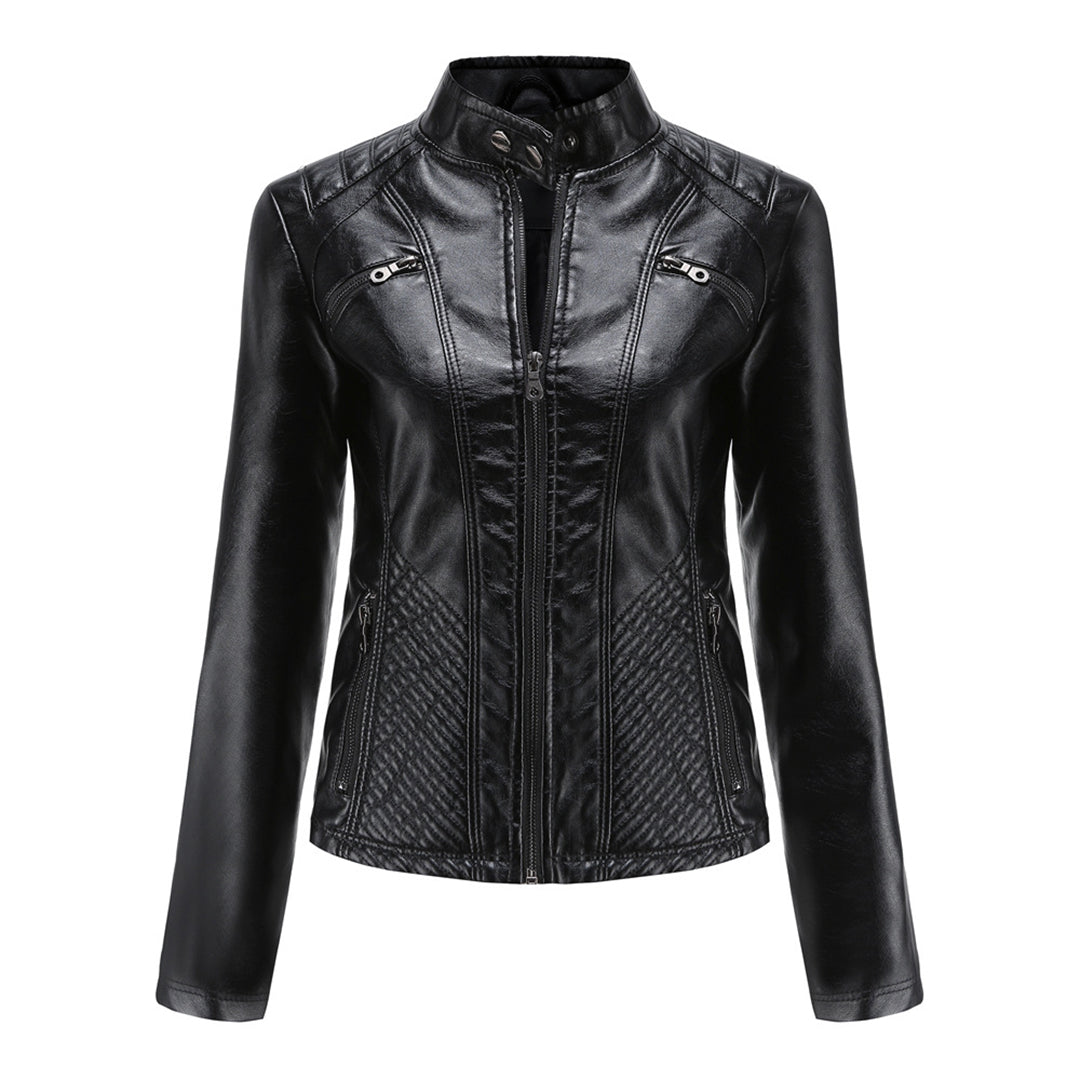 Women's Fitted Faux Leather Biker Jacket for Spring