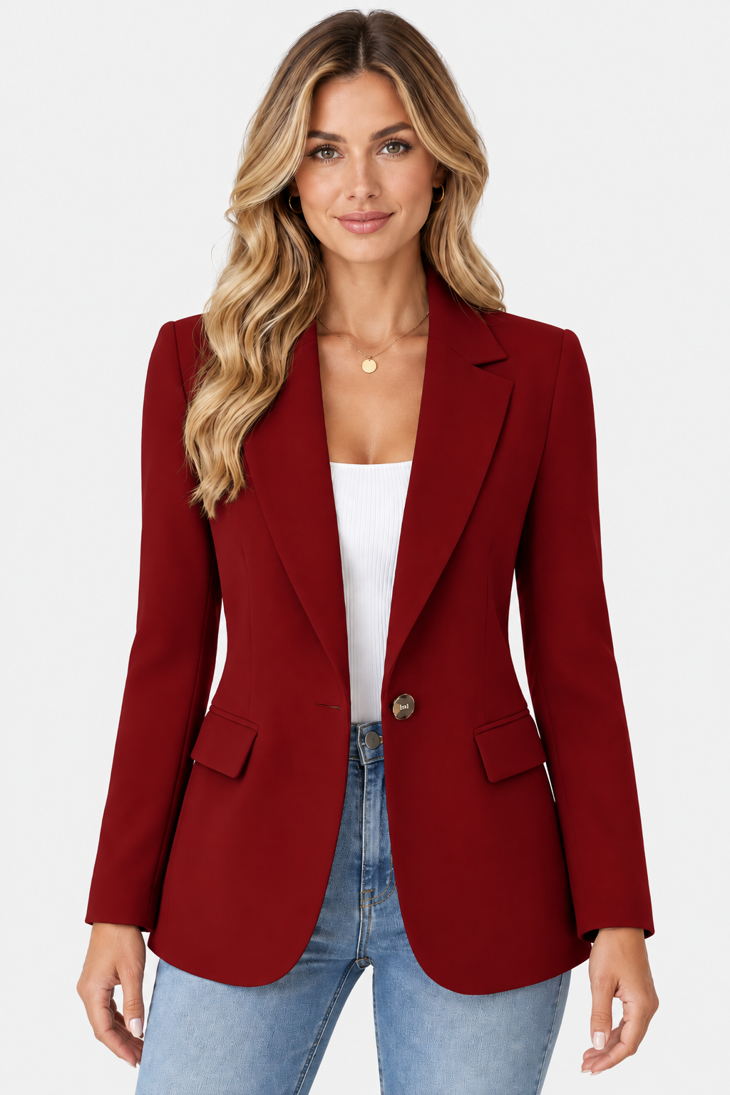 Women's Shawl Collar Tailored Blazer - Burgundy