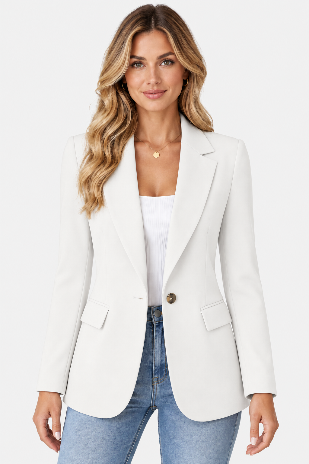 Women's Shawl Collar Tailored Blazer - White