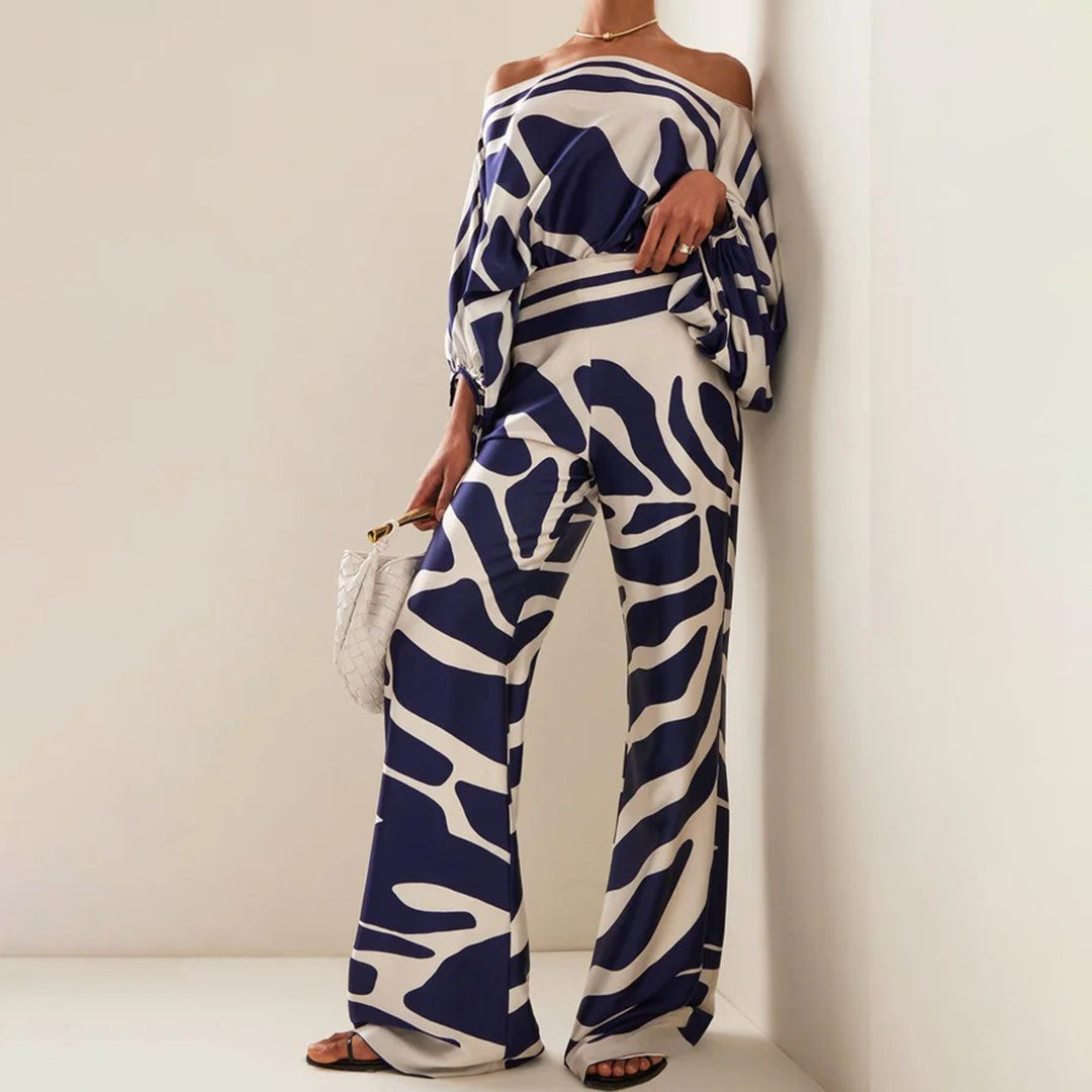 Women's Wavy Print Batwing Top and Wide Leg Set - photo 10