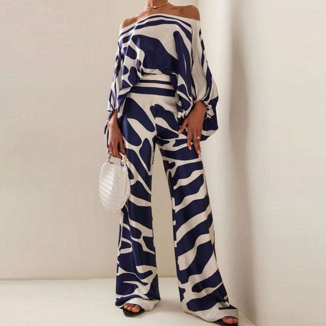 Women's Wavy Print Batwing Top and Wide Leg Set - photo 7