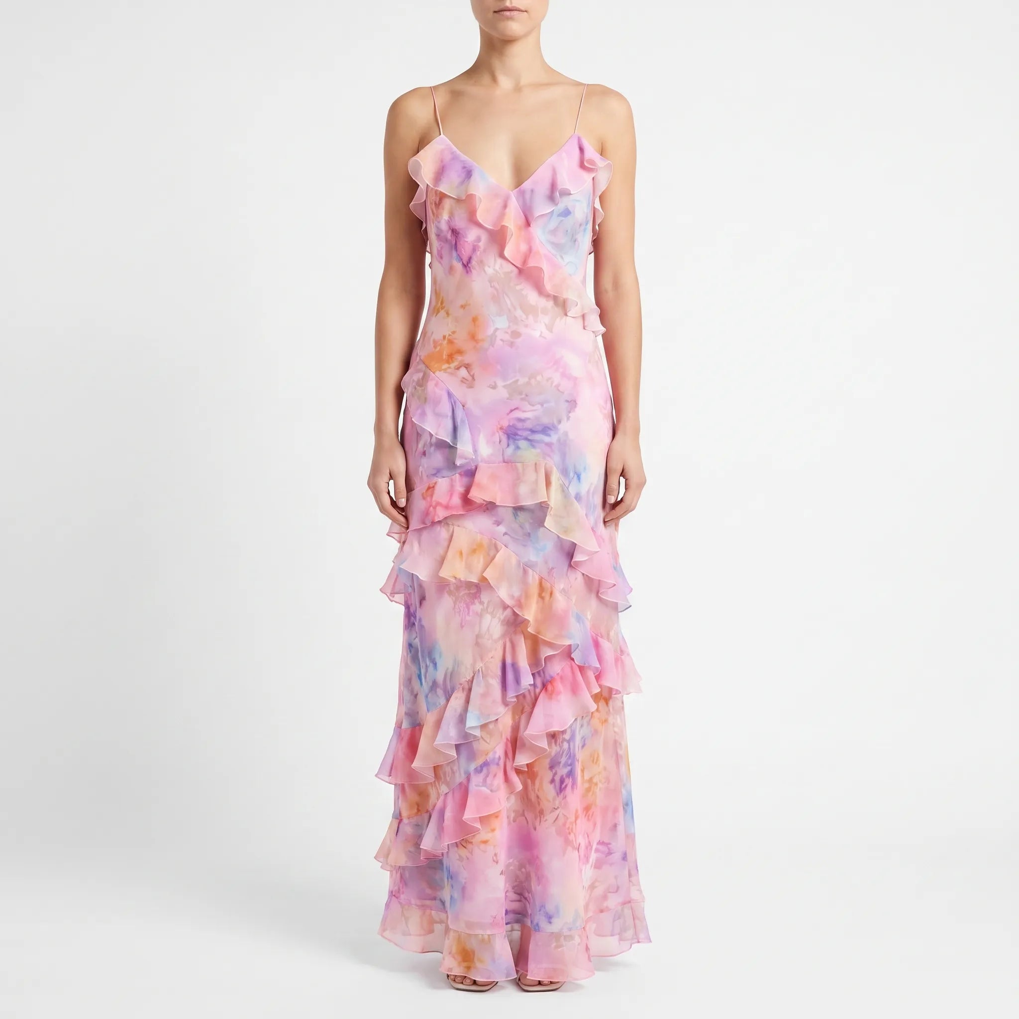 Breezina | Flowy Pink Maxi Dress With Ruffles