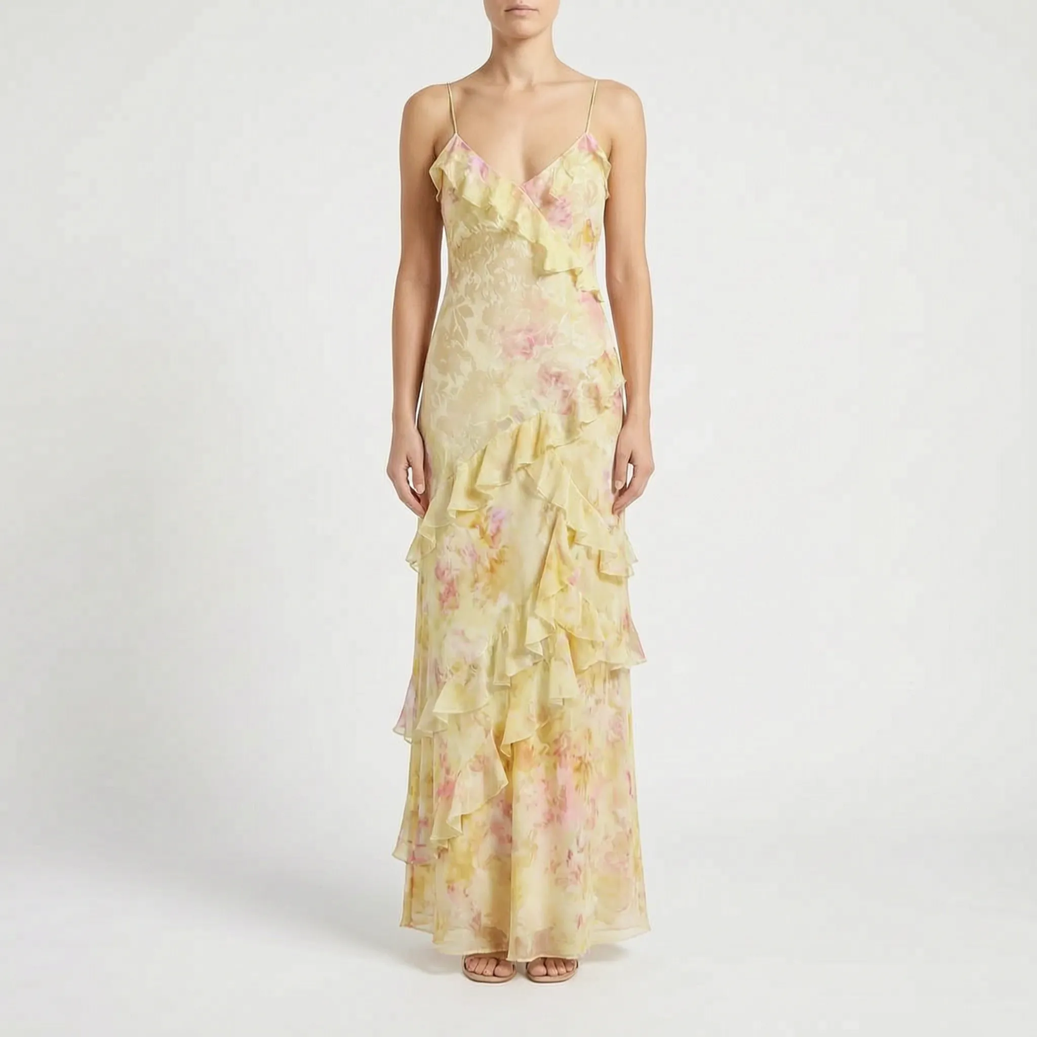 Breezina | Flowy Pink Maxi Dress With Ruffles