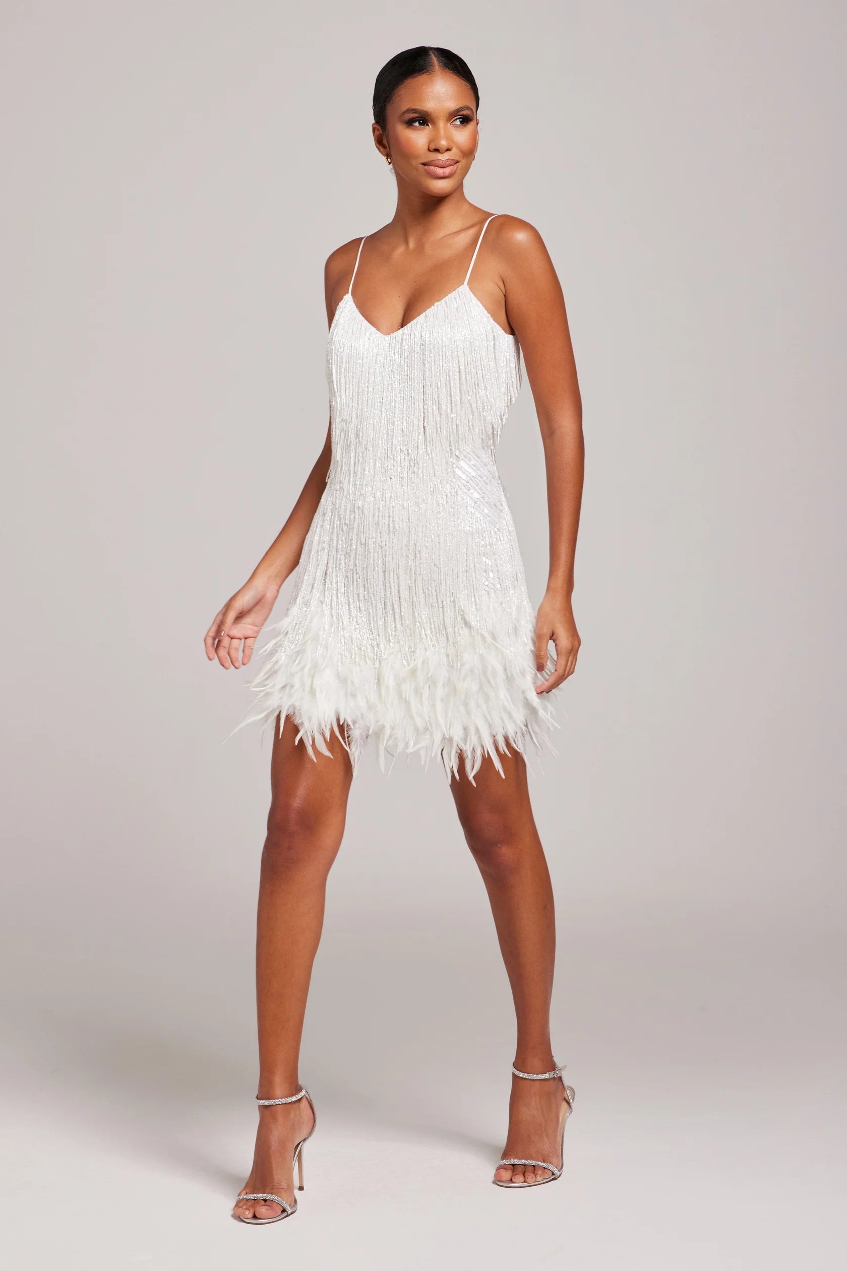 Margaret | Rochie de cocktail cu franjuri din pene, pentru femei