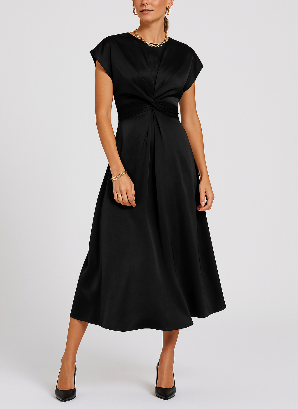 Women’s Satin Midi Party Dress Twist Front Chic Holiday Event Style - photo 1