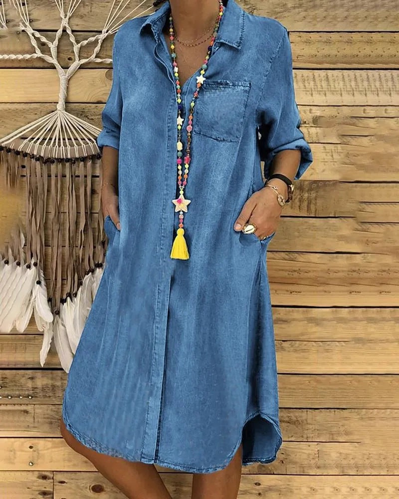 Stylish Casual Denim Shirt Dress with Comfortable Fit - photo 1