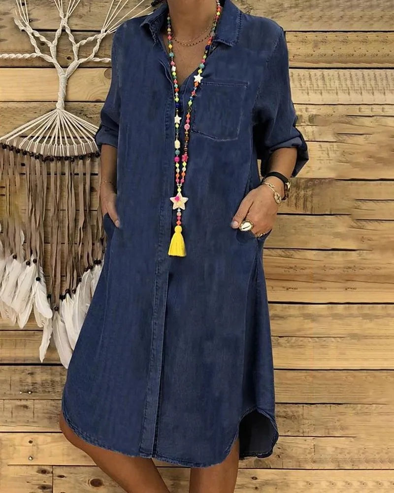 Stylish Casual Denim Shirt Dress with Comfortable Fit - photo 2