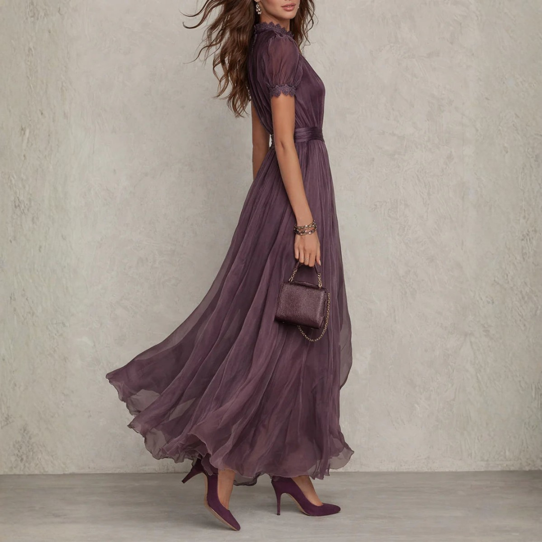 Women's Chiffon Lace Maxi Dress with Satin Belt - photo 3