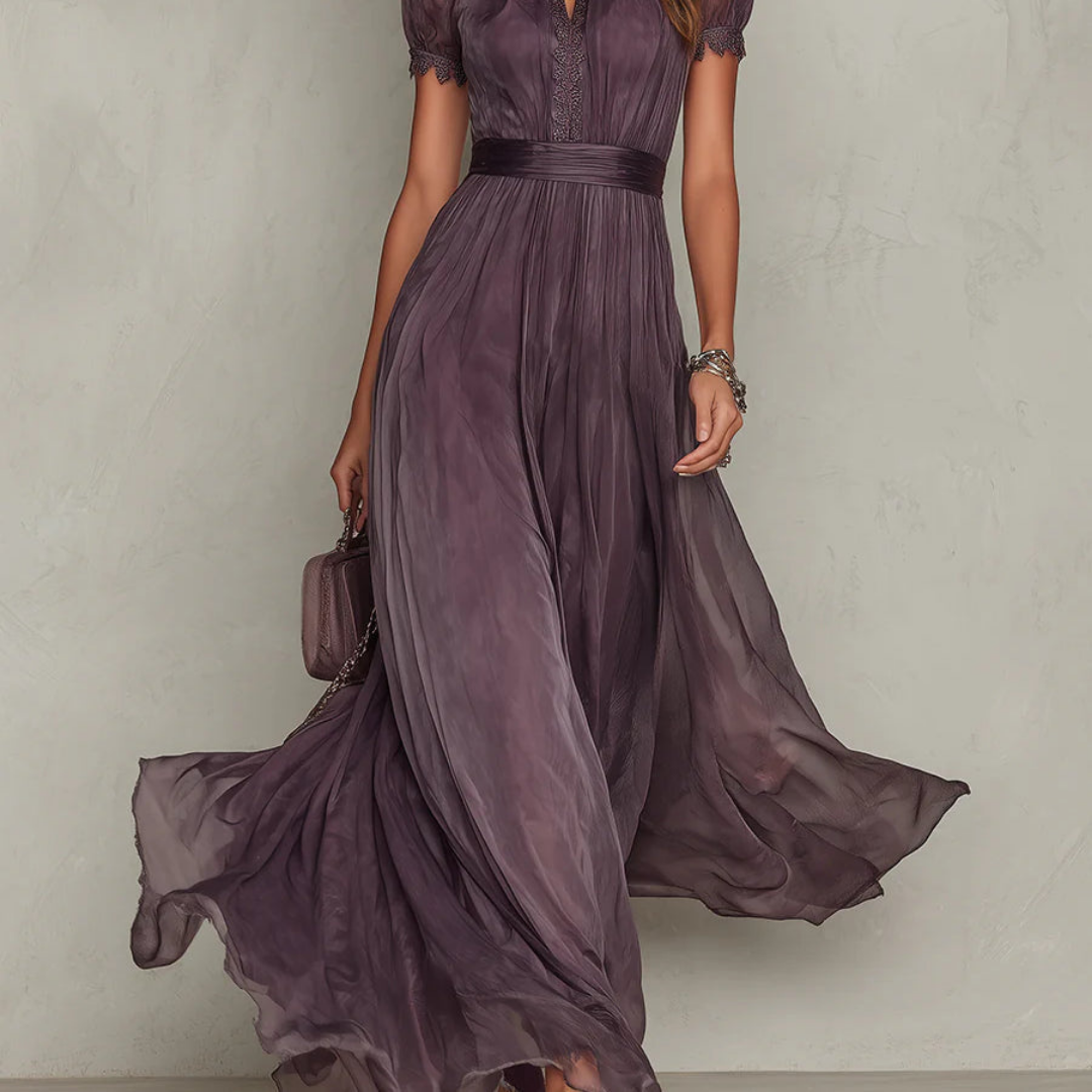 Women's Chiffon Lace Maxi Dress with Satin Belt - photo 4