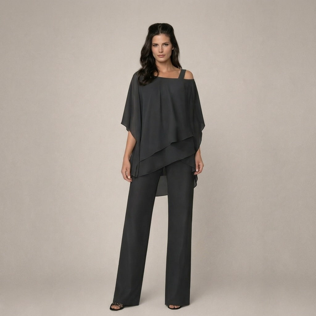 Set pentru femei cu două piese, cu umerii goi și pantaloni largi