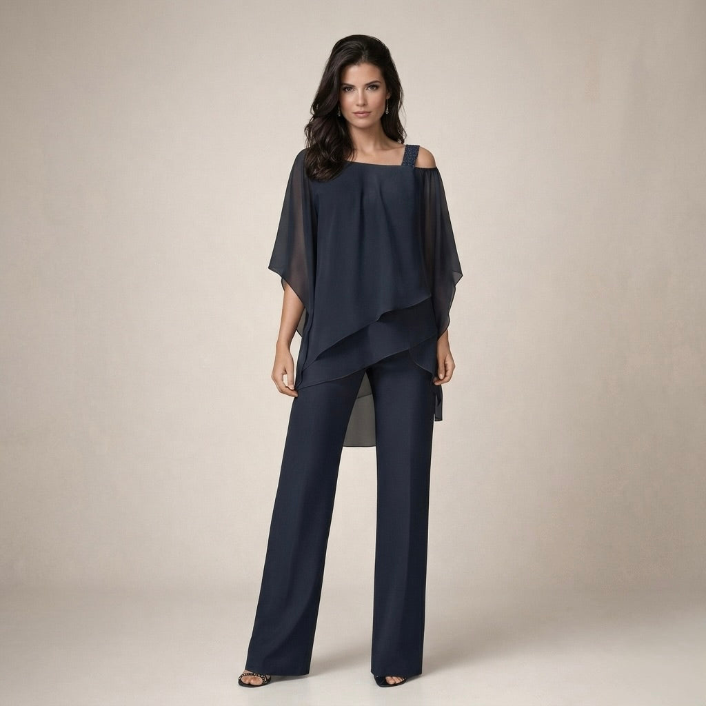 Women's Off-Shoulder Two-Piece Set with Wide-Leg Trousers - photo 4