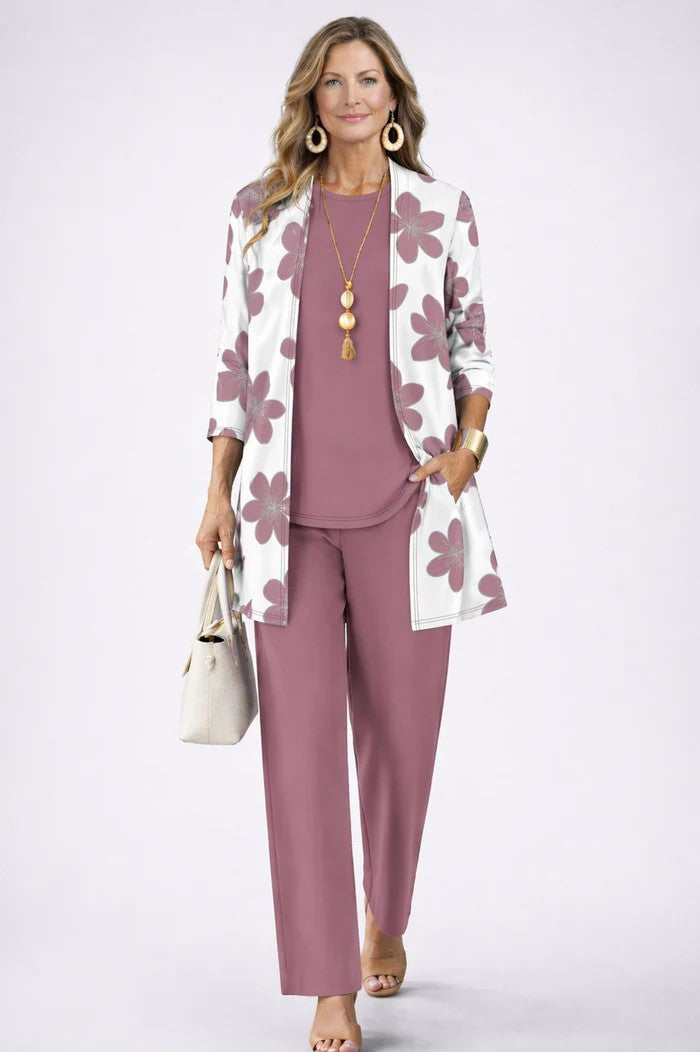 Women's Three-Piece Printed Set with Jacket and Pants