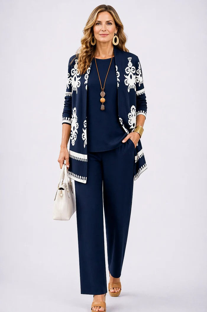 Women's Three-Piece Printed Set with Jacket and Pants