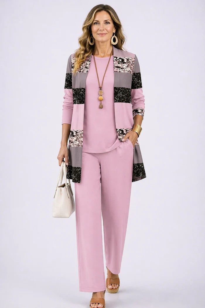 Women's Three-Piece Printed Set with Jacket and Pants
