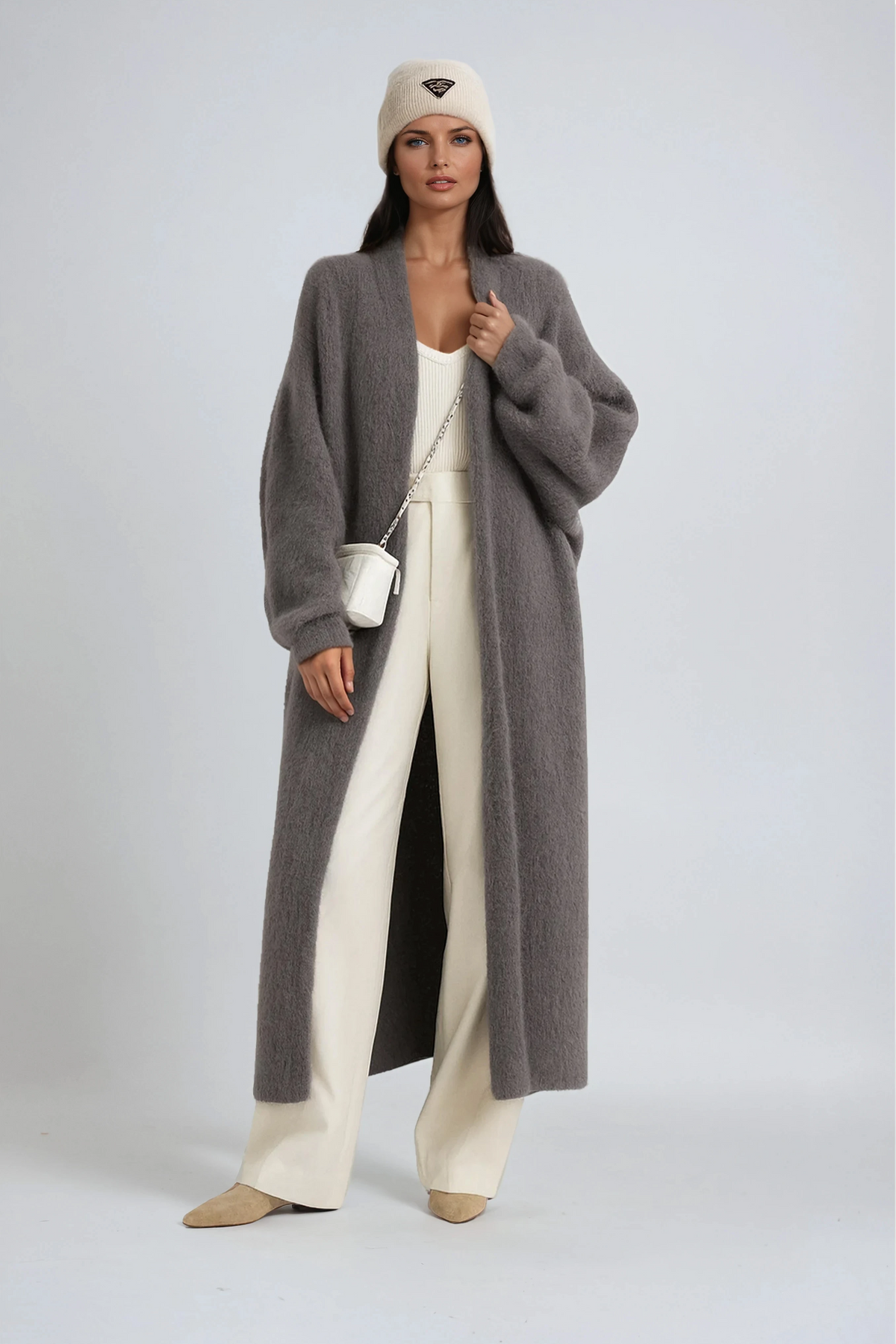 Letizia - Women's Longline Cardigan with Draped Open Front