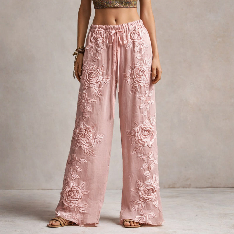 Clara Duval Floral Embroidered Wide-Leg Pants - photo 1