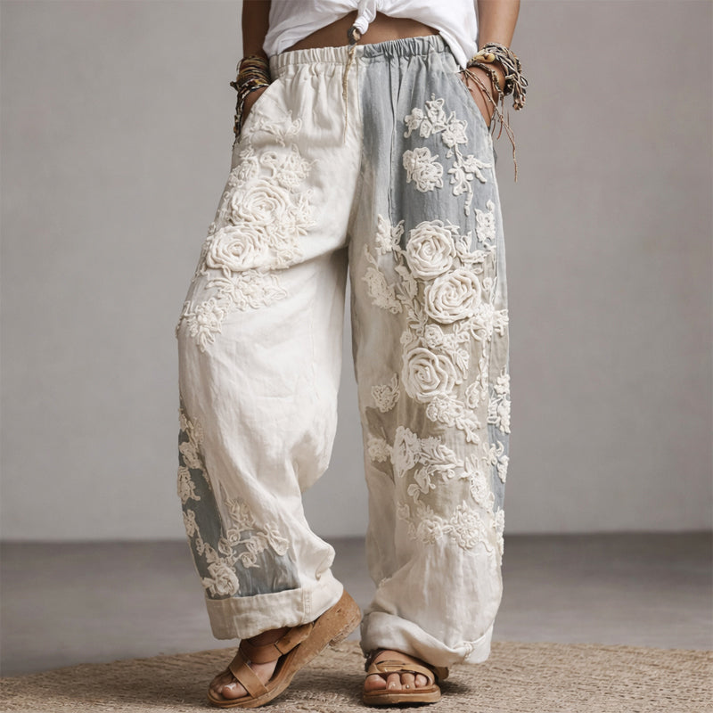 Clara Duval Floral Embroidered Wide-Leg Pants - photo 5