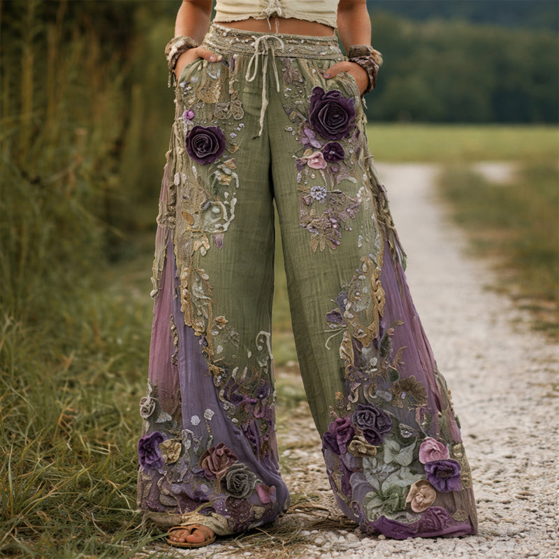 Clara Duval Floral Embroidered Wide-Leg Pants - photo 4