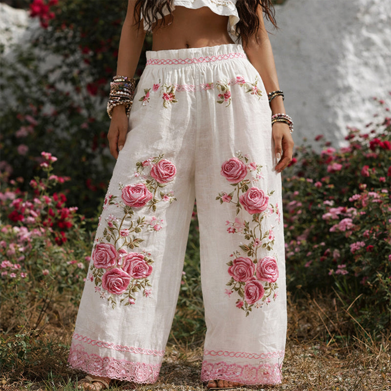 Clara Duval Floral Embroidered Wide-Leg Pants - photo 3