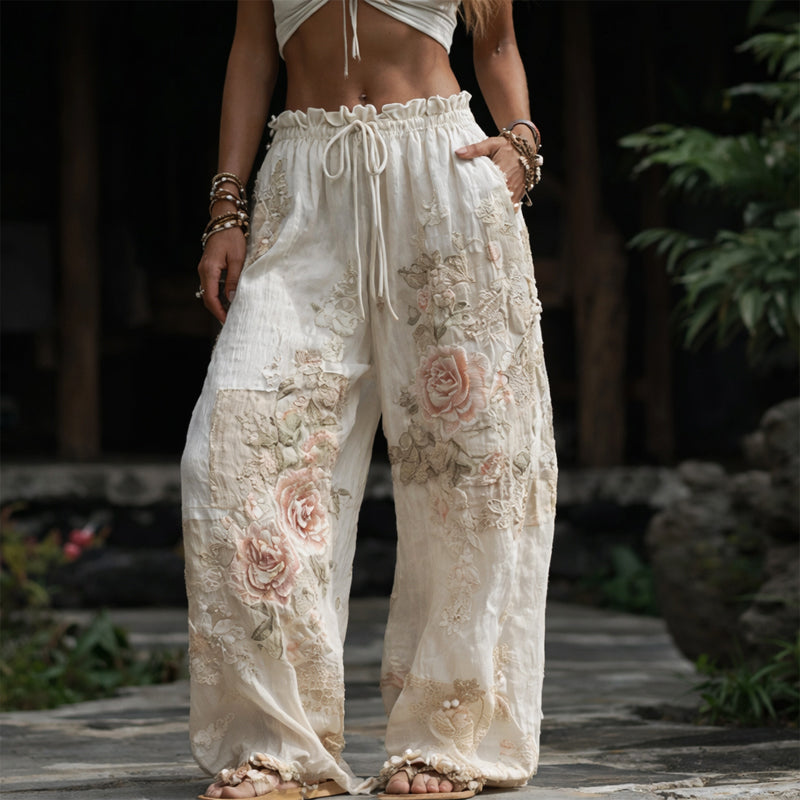 Clara Duval Floral Embroidered Wide-Leg Pants - photo 2