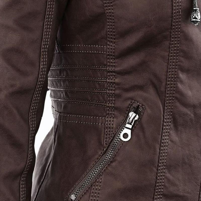 Veste Femme Style Motard à Capuche Amovible