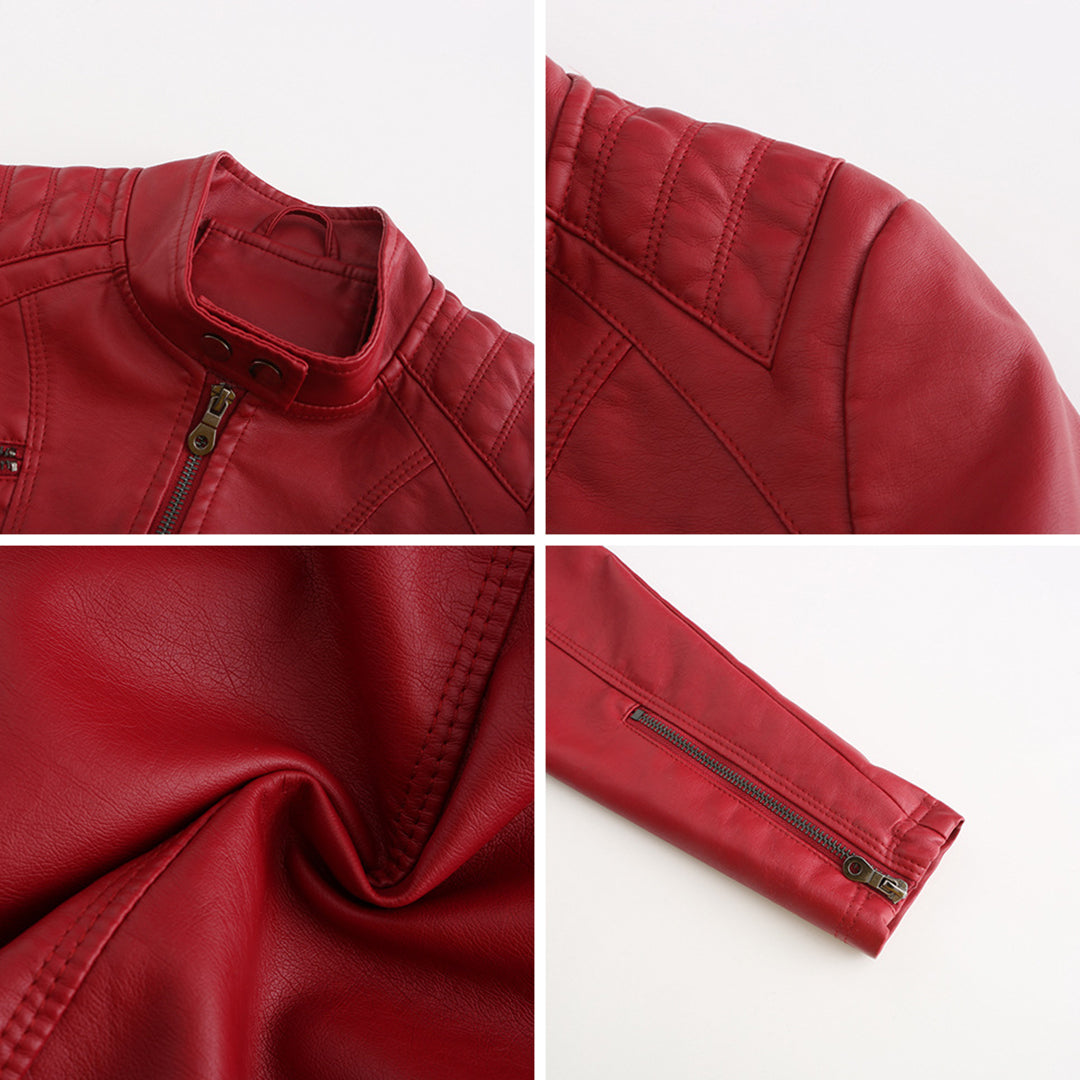 Women's Fitted Faux Leather Biker Jacket for Spring