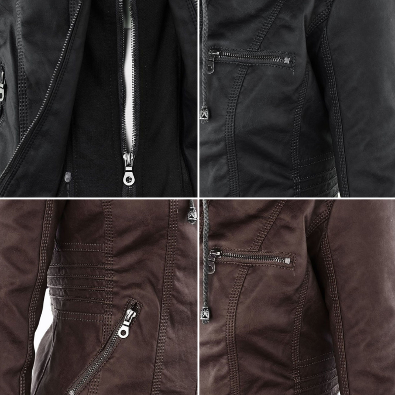 Veste Femme Style Motard à Capuche Amovible