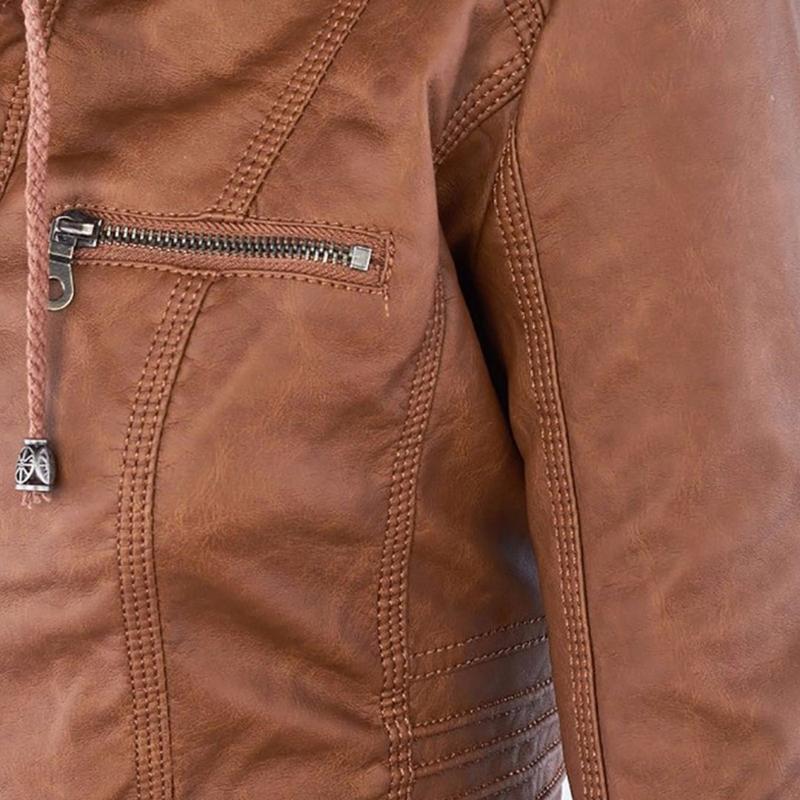 Veste Femme Style Motard à Capuche Amovible