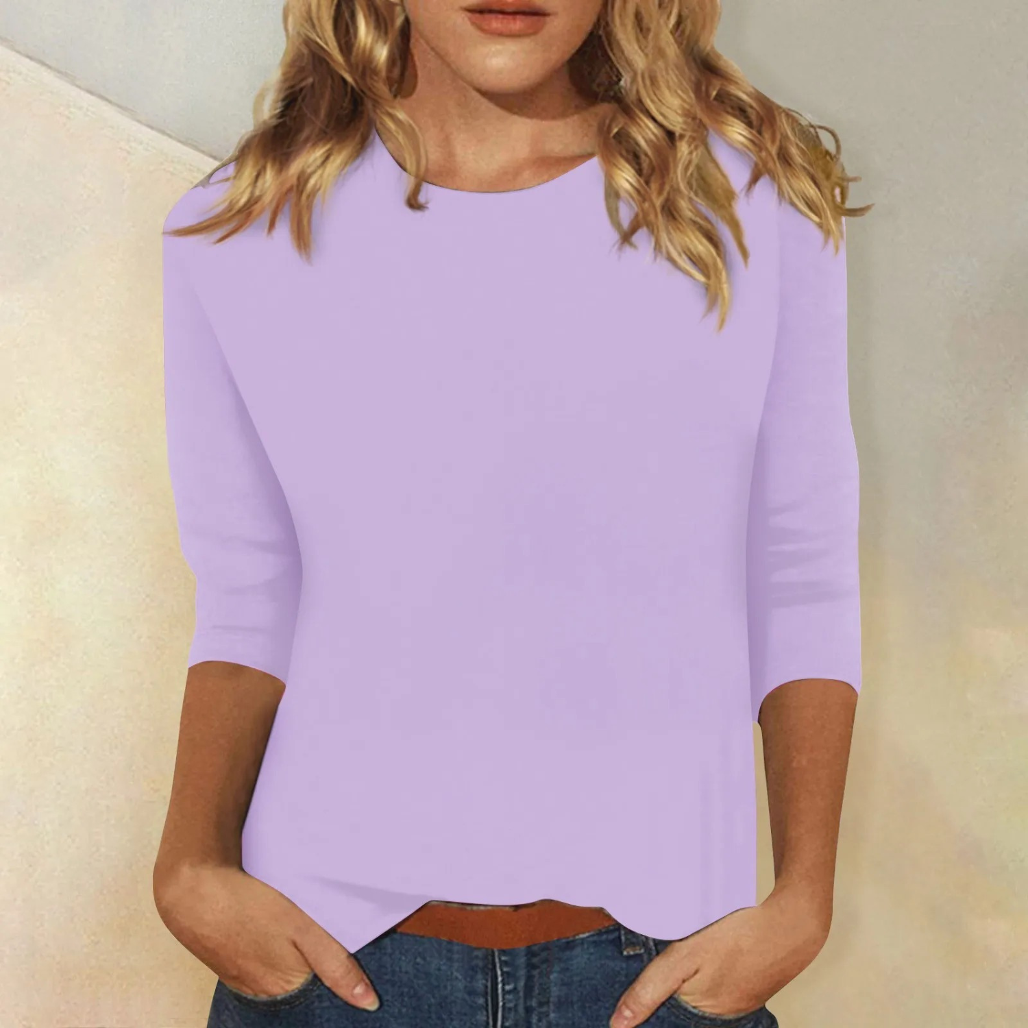 Women's Relaxed Fit Round Neck Top with 3/4 Sleeves - photo 3