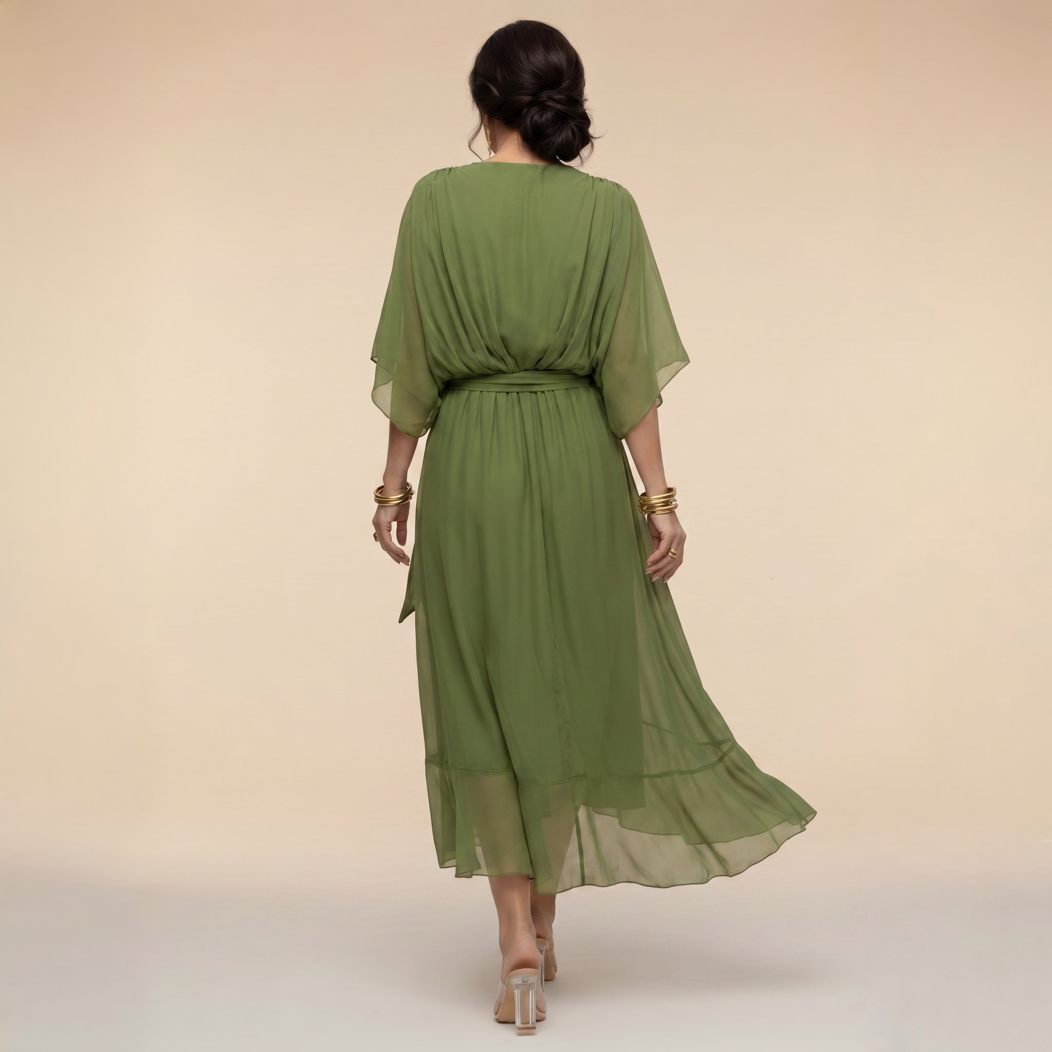 Donna - Abito midi da cerimonia in chiffon da donna con cintura annodata