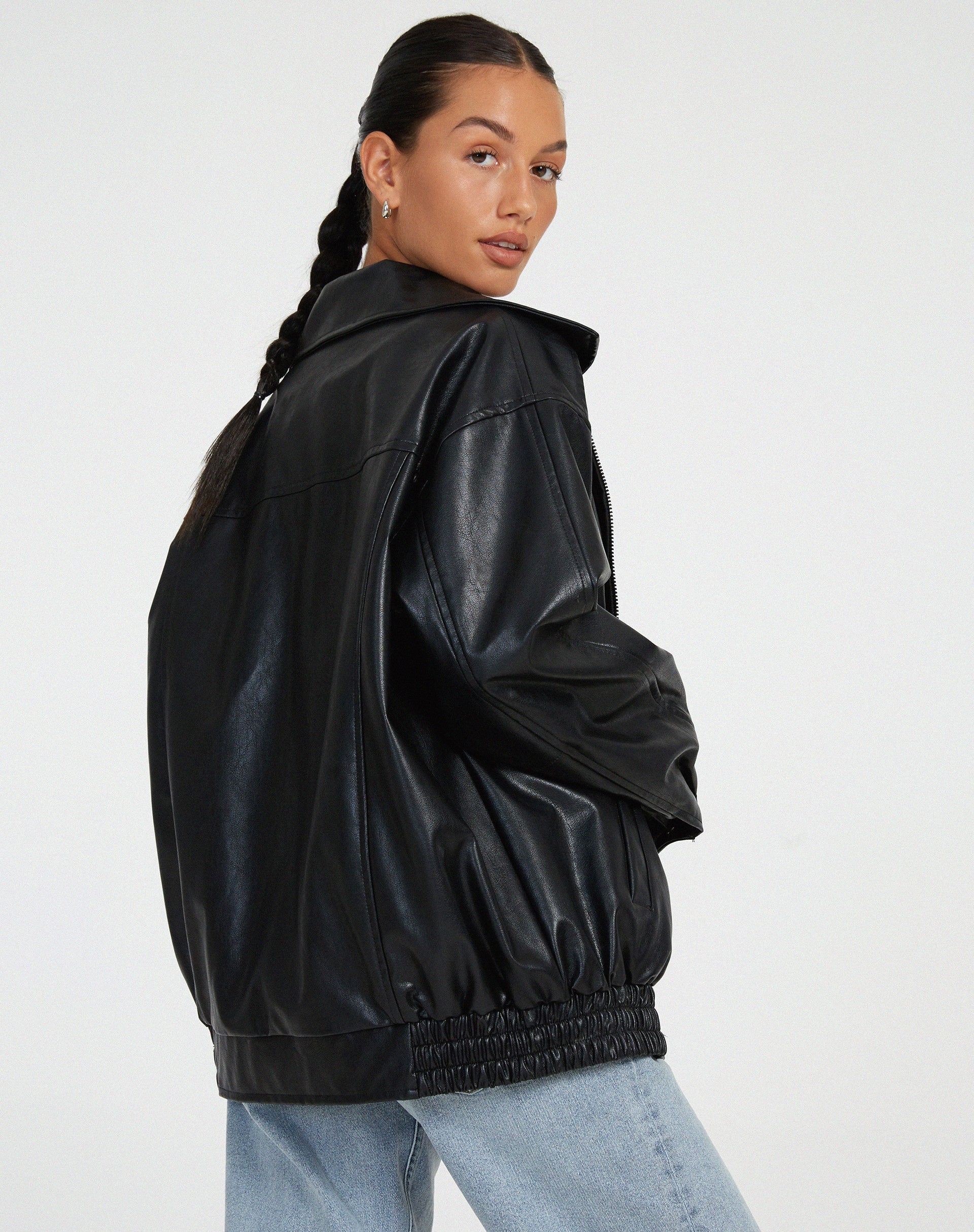 Veste Bomber Oversize Femme en Similicuir Vintage