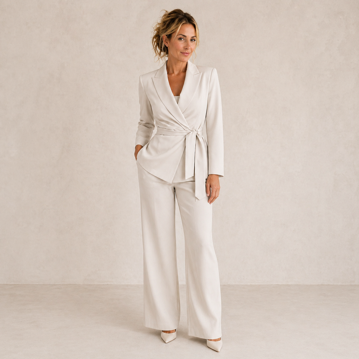 Completo donna composto da giacca e pantaloni a gamba larga