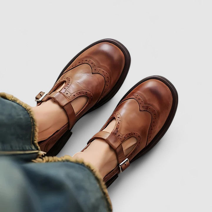 Emily - Women's Leather T-Strap Shoes - photo 1