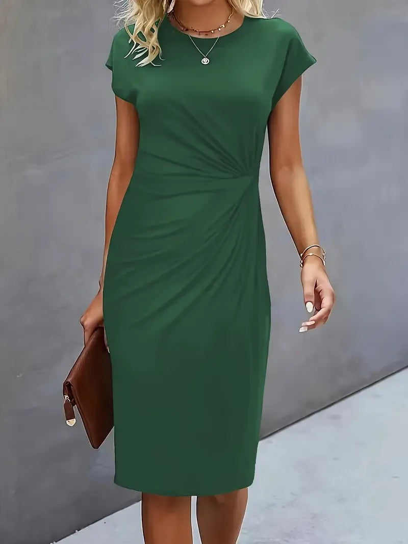 Amyrose - Women's Fitted Round Neck Office Midi Dress - photo 7