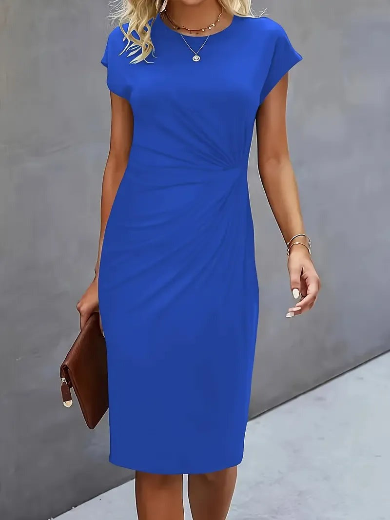 Amyrose - Women's Fitted Round Neck Office Midi Dress - photo 3