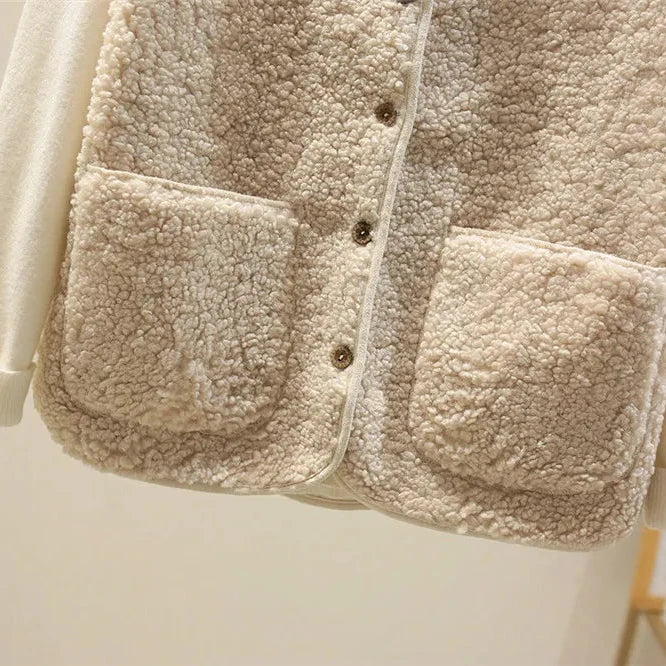 Women's Teddy Gilet with Button Placket and Side Pockets