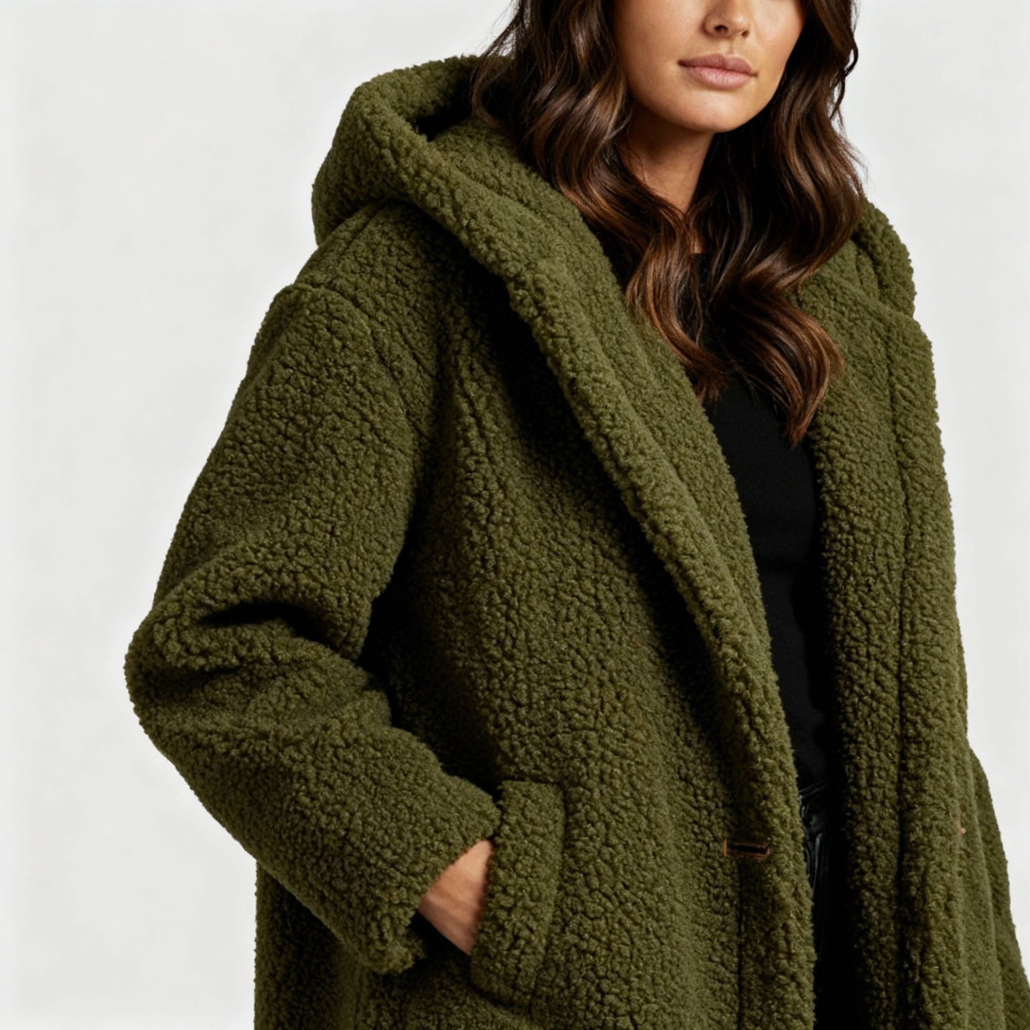 Women's Teddy Hooded Coat with Wide Lapels - photo 4