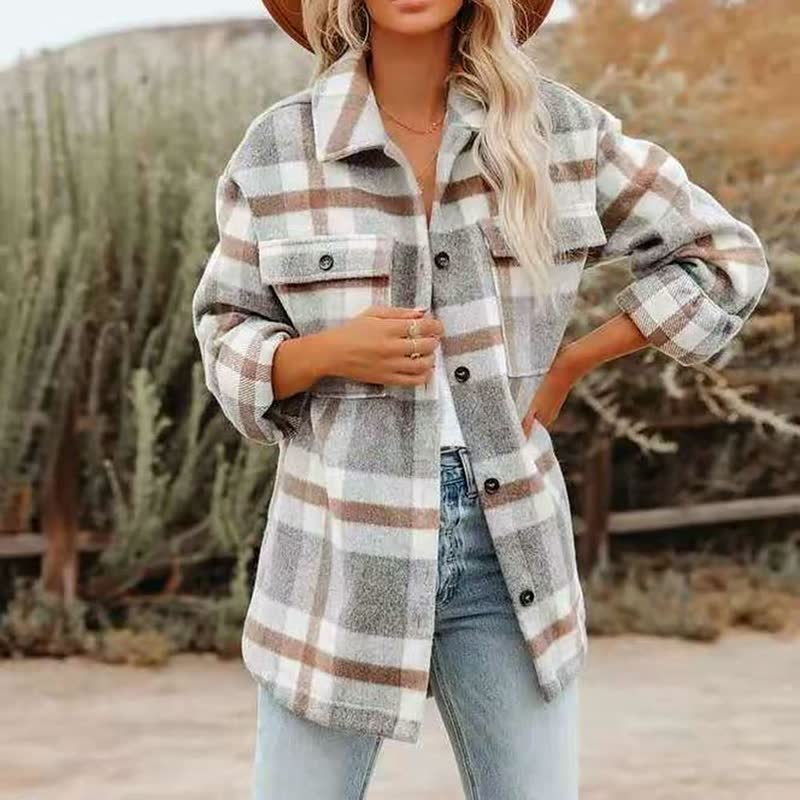 Lisbet - Women's Checked Flannel Overshirt with Chest Pockets