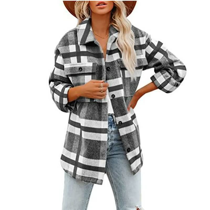 Lisbet - Women's Checked Flannel Overshirt with Chest Pockets