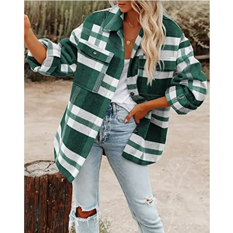 Lisbet - Women's Checked Flannel Overshirt with Chest Pockets