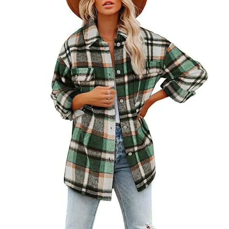 Lisbet - Women's Checked Flannel Overshirt with Chest Pockets