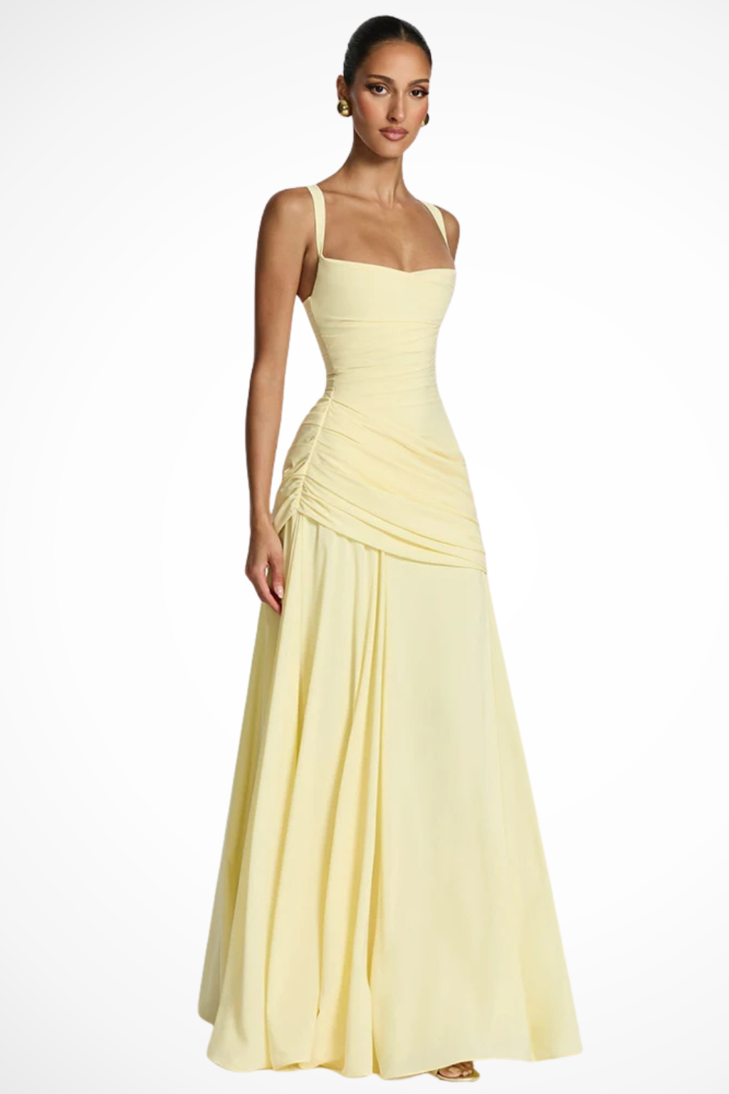 Women's Square Neck Ruched Evening Maxi Dress