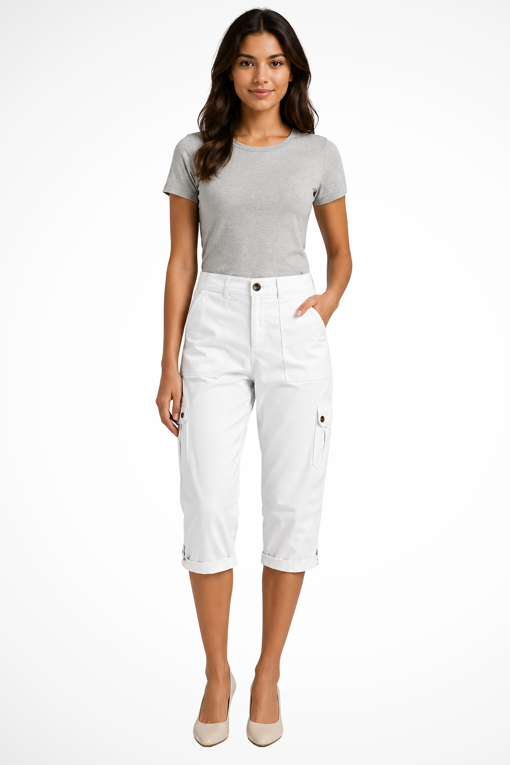Women's Cropped Cargo Pants with Side Pockets