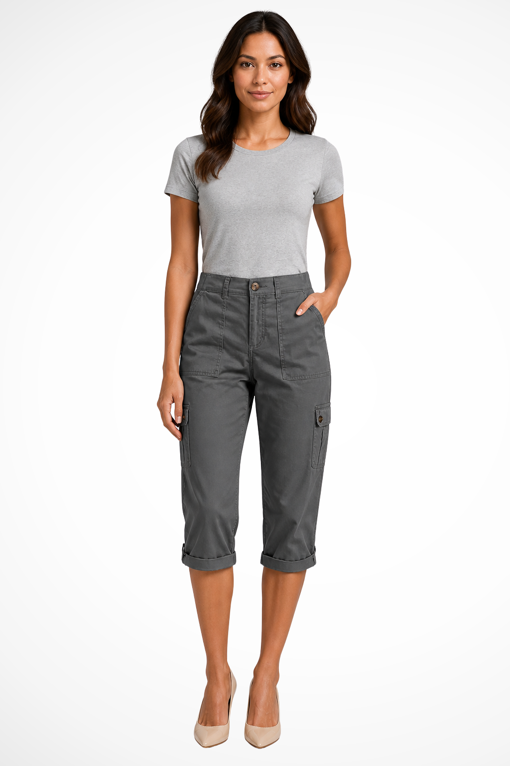 Women's Cropped Cargo Pants with Side Pockets