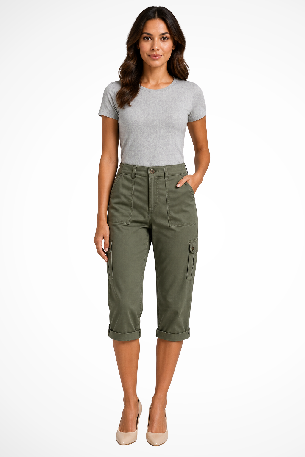 Women's Cropped Cargo Pants with Side Pockets