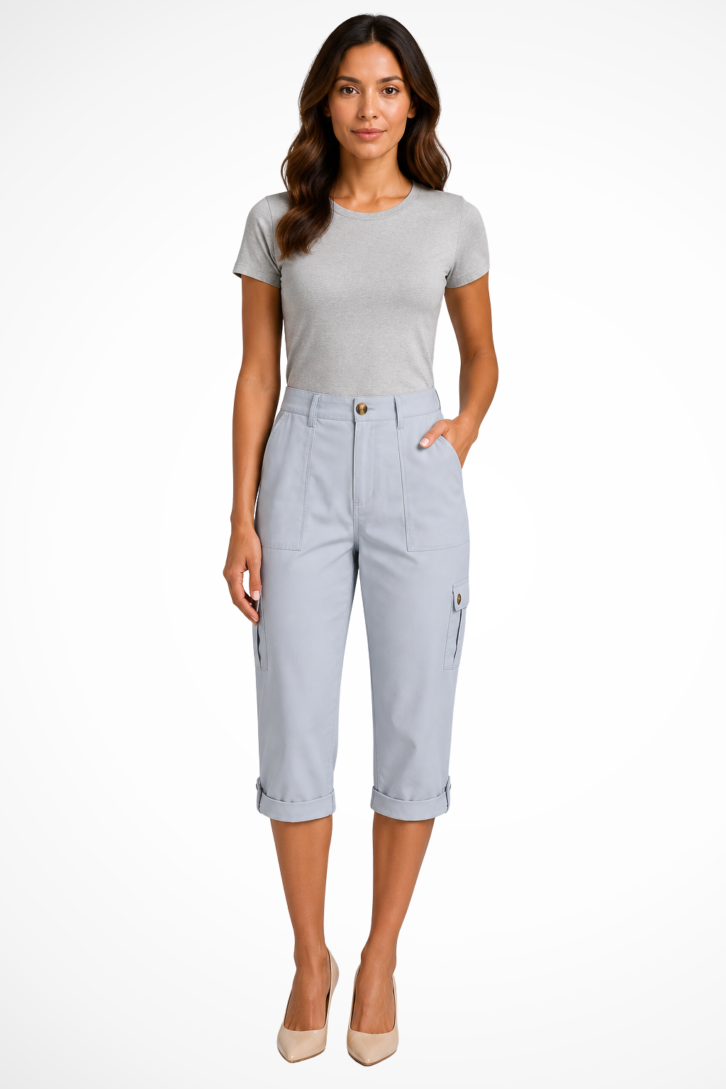 Women's Cropped Cargo Pants with Side Pockets