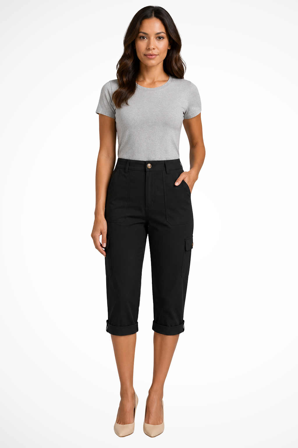 Women's Cropped Cargo Pants with Side Pockets