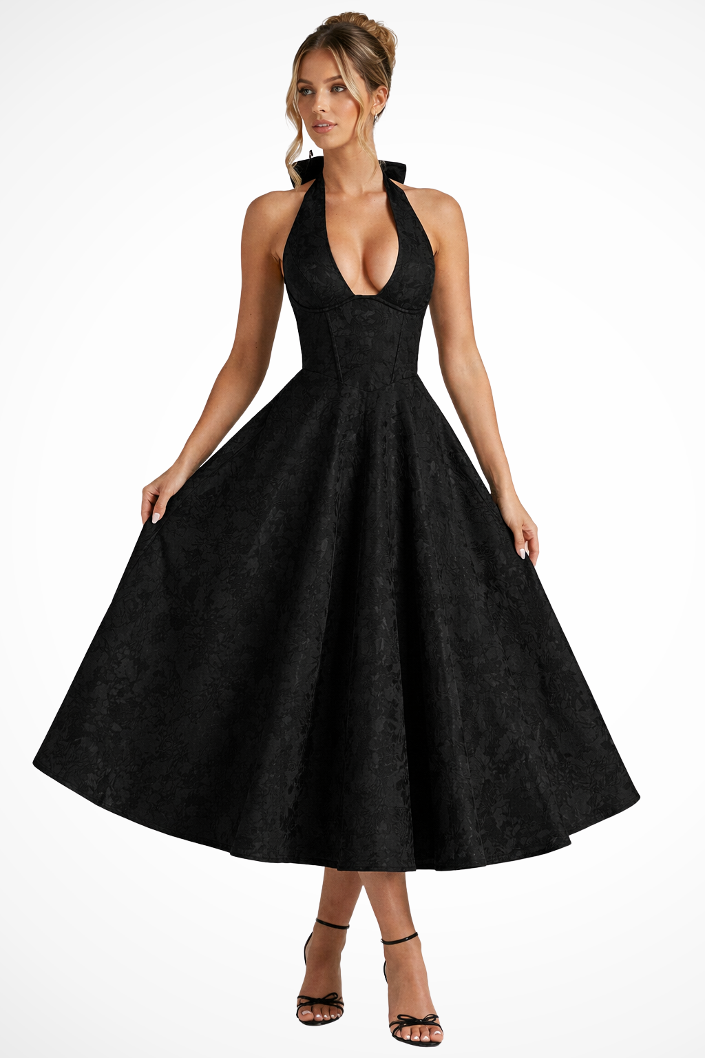 Women's Halter Neck Wedding Guest Midi Dress with Flattering Drape - photo 8