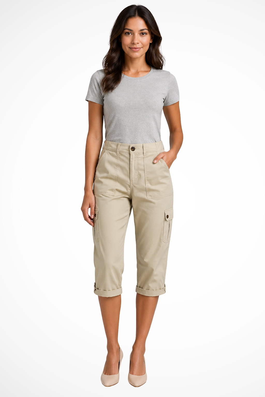 Women's Cropped Cargo Pants with Side Pockets